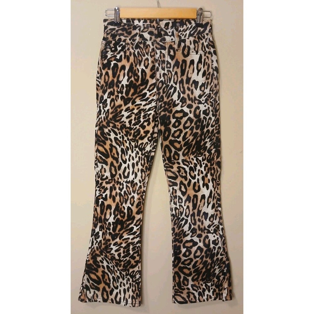 AG Adriano Goldschmied Pant Sz 25 Quinne Crop High-rise Kick Flare Leopard Print - Picture 8 of 16